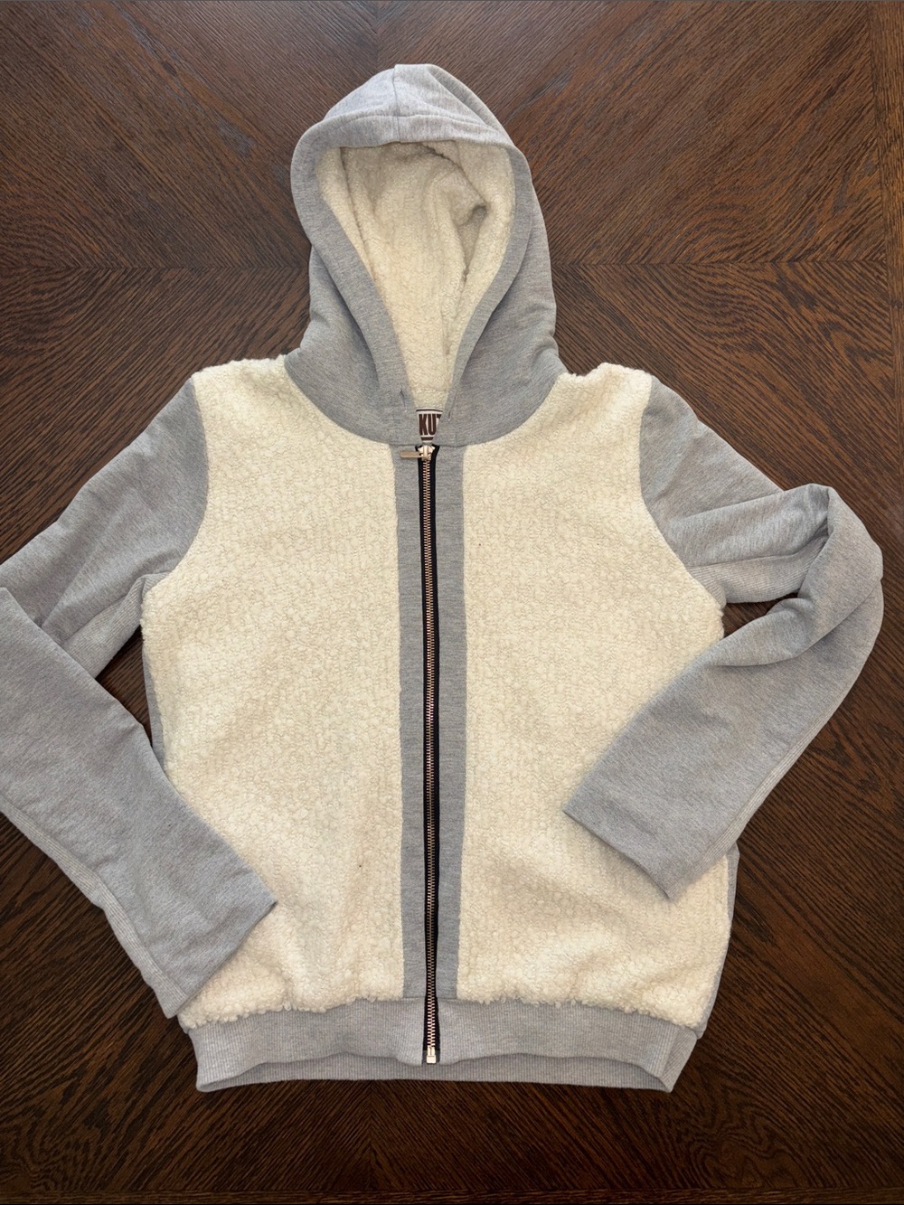 Kut from the Kloth Gray Fuzzy Sherpa Shearling Zip Up Hoodie Jacket Small